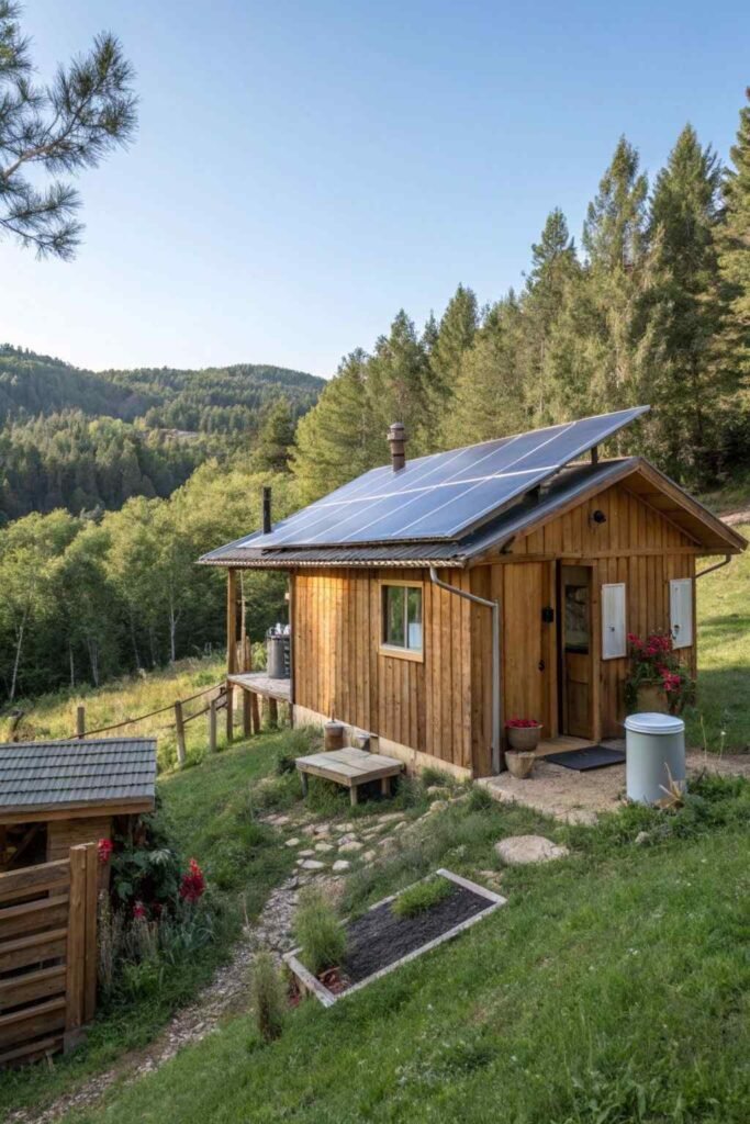 Solar panels on a modern tiny house